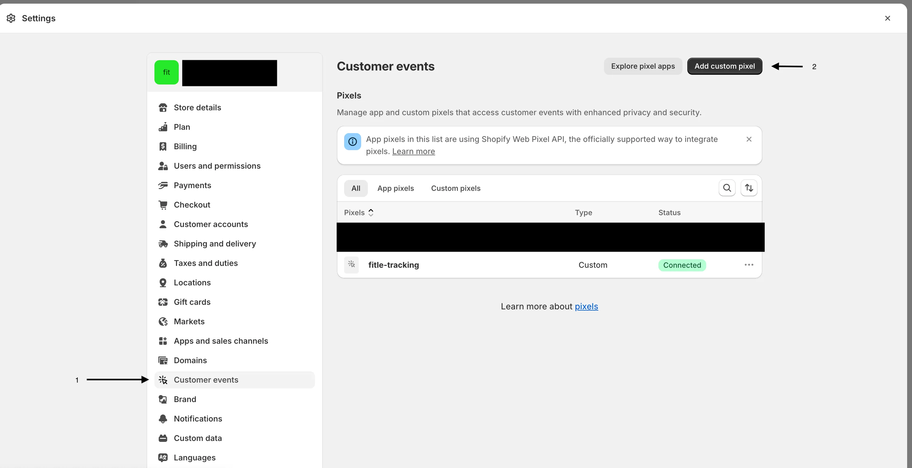 Shopify Add custom pixel