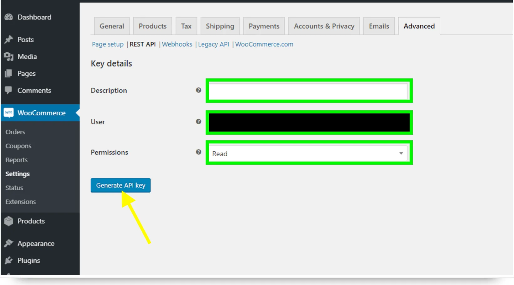 Woocommerce Generate API Keys